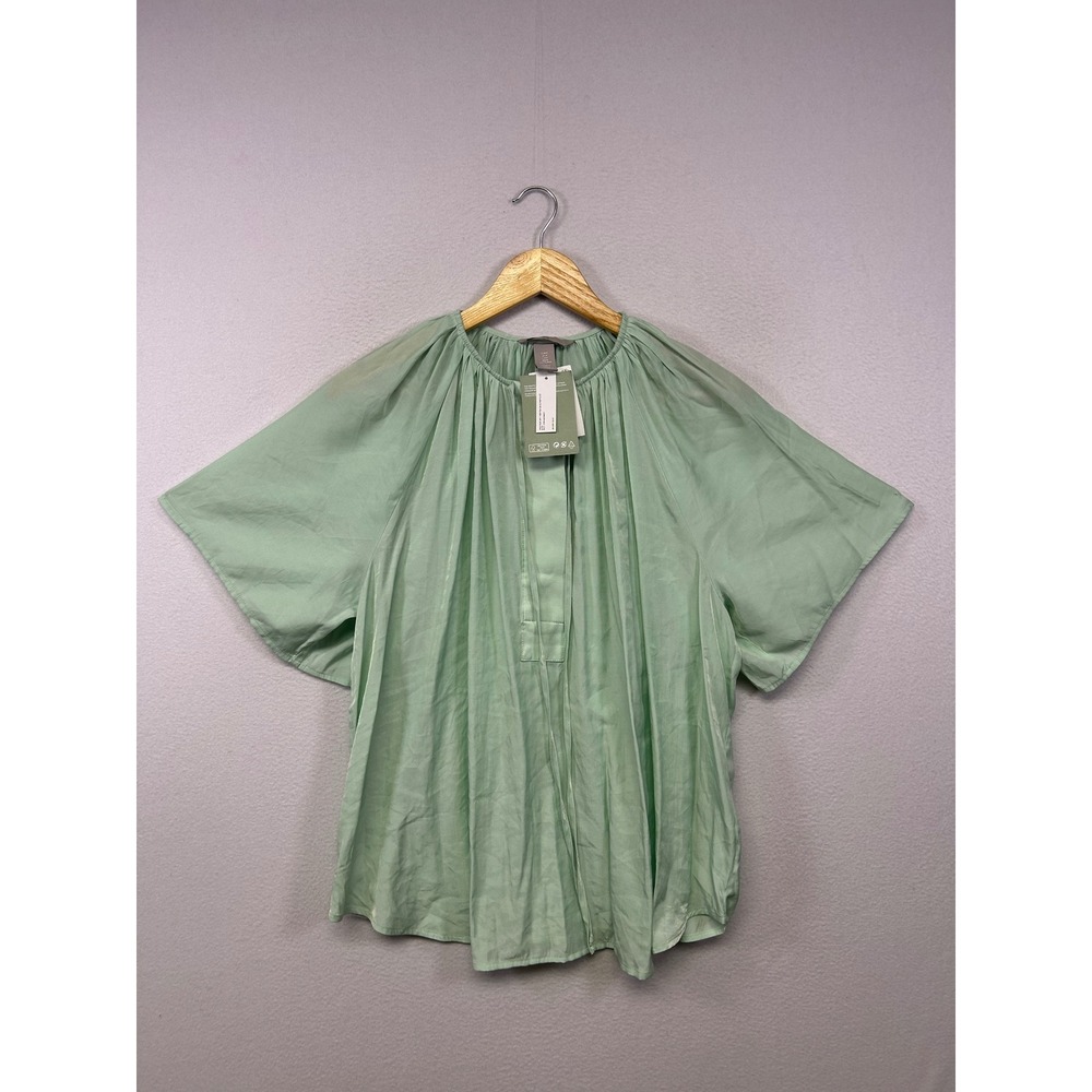 H&M Pastel Coastal Grandma Women Medium Mint Green‎ Gathered Oversized Blouse